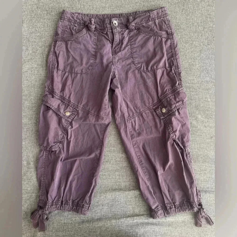 London Jean Chino Short Pants Size 0‎ Purple 100% Cotton Cargo With Tie
